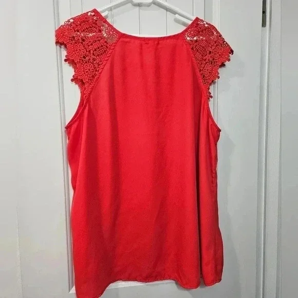 Eyeshadow - Lace Cap Sleeve Blouse - Orange - Plus Size 1X - Picture 2 of 6